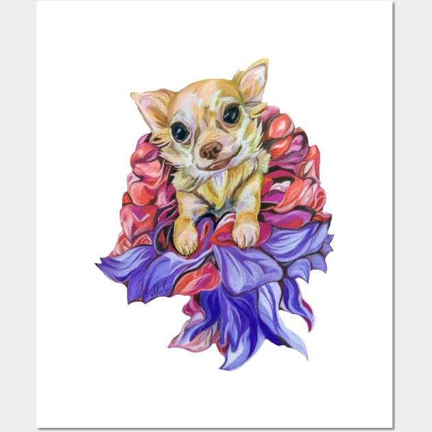 Chihuahua in the Dress Made of Flowers Wall Art by mariasibireva